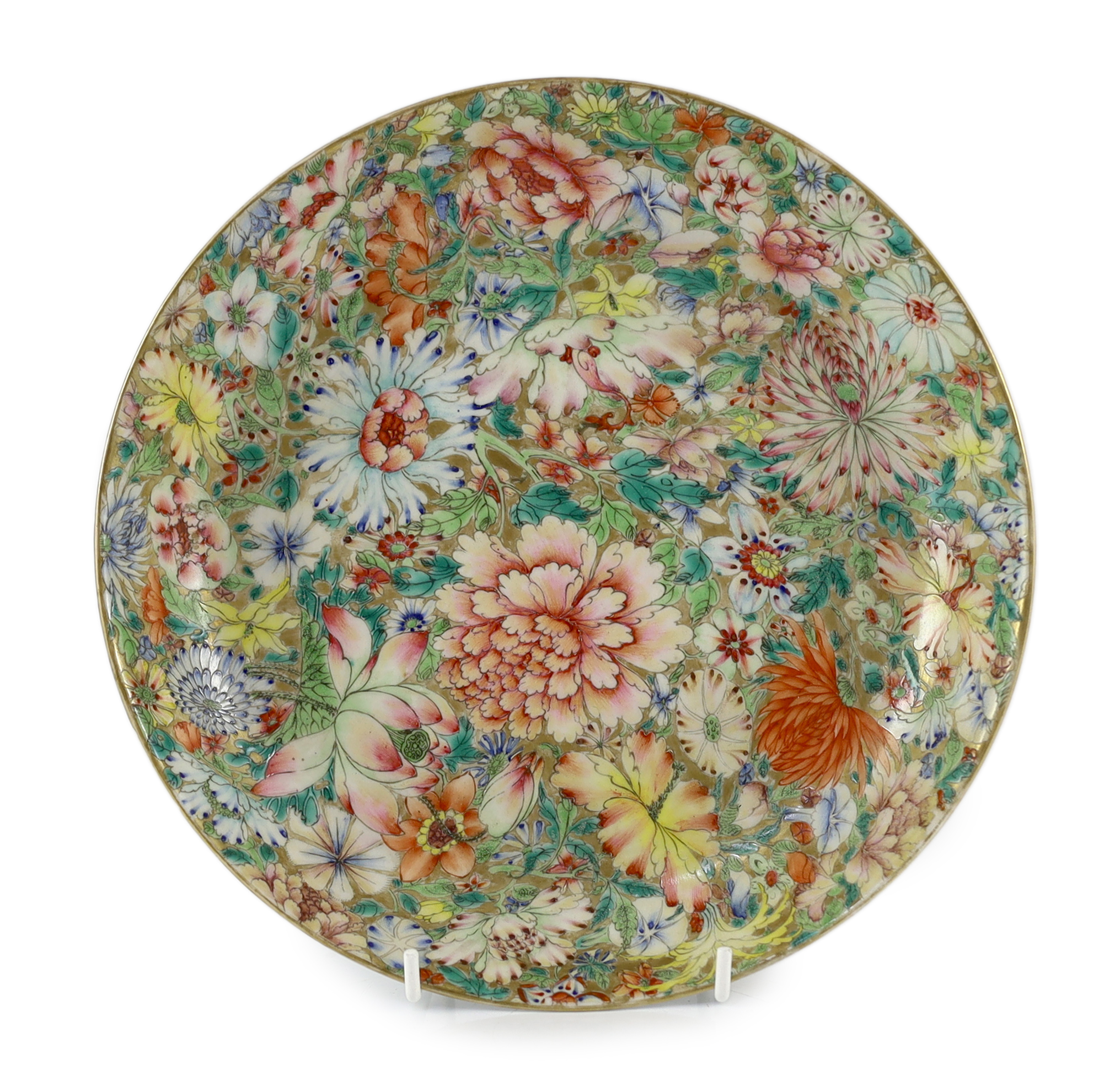 A Chinese enamelled porcelain millefleur dish, late 19th/early 20th century